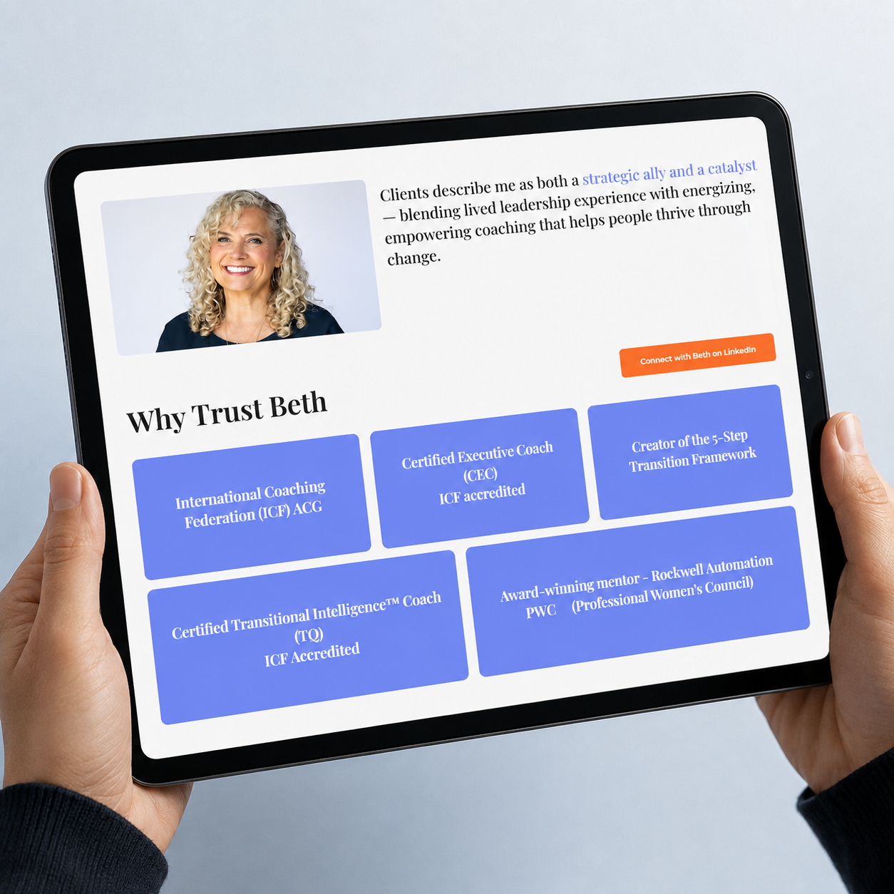 Next Spark coaching credentials displayed on a tablet